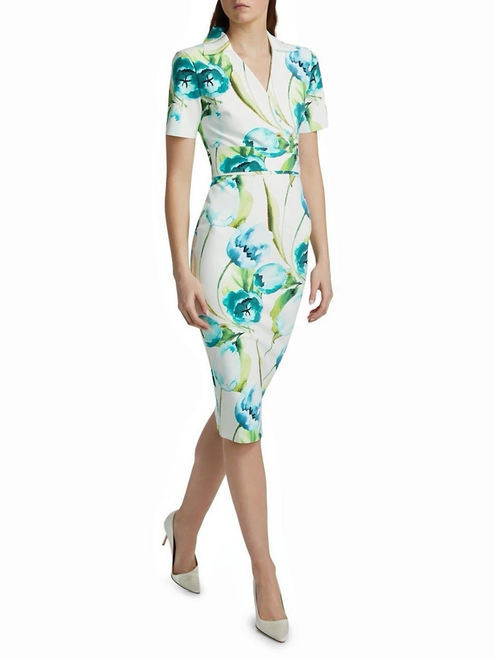 Chiara Boni Floral Midi Dress in White & Blue Like New